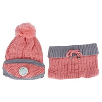 Плетена шапка, регулиране на топъл шал на шията, жени, ветроустойчиви за зимни рождени дни празници, домакин на сиво и розово
