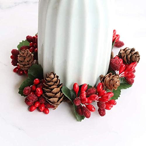 Пръстен за Коледна Свещ Jorzer, Пръстен за Коледното Бери Свещи, Изкуствени Плодове Венец, Венци Червен Цвят с Борови Шишками за Украса на Коледната Празнична маса под