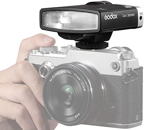 Светкавица за ретро фотоапарат Godox Junior Lux, GN12 6000 K ± 200 K CCT A/M Режим 1/1-1/64, мощност на светкавицата с фокусно разстояние 28 мм, съвместим с камери Canon, Nikon, Sony, Fuji Olympus гореща
