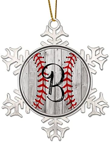 Спортна Тема Бейзбол с Начална Буква Б Коледно Дърво Окачен Метален Орнамент Любител на Бейзбола Коледна Украса за Деца Момичета