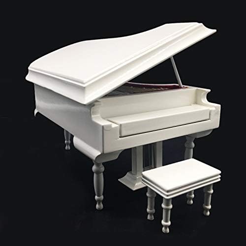 SHTWX Бяла Музикална Ковчег за Пиано с Поставка и Черен Футляром Музикални Кутии за бижута Подарък за Коледа/рожден Ден/Св.