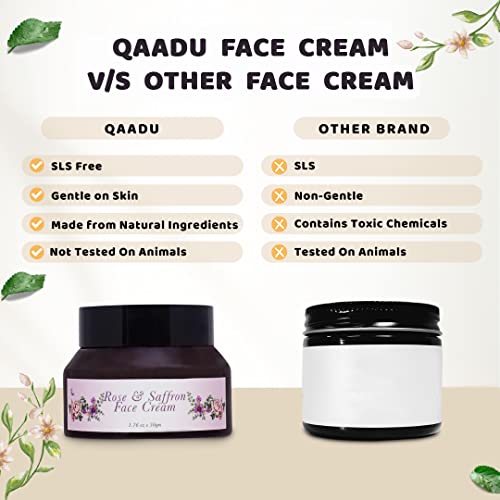 Крем за лице с роза и шафран QAADU, идеален за уморени, стареене на кожата и пъстър цвят на лицето, възстановява кожата,