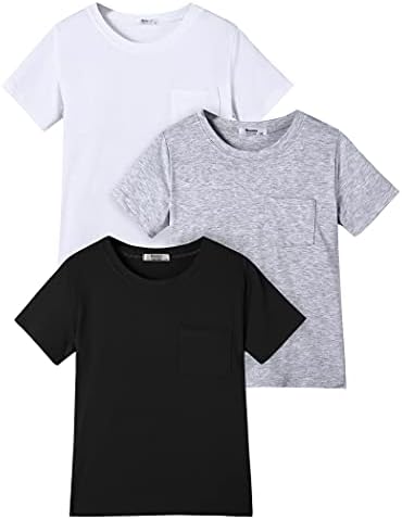 Boyoo /Тениски с къси ръкави за момчета от 3 опаковки, Однотонная памучен тениска с кръгло деколте и джоб за деца от 5 до