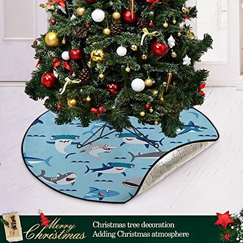 Подложка за Коледната Елха с Акульим Водно Синьо Модел, Водоустойчив Поставка за коледно дърво, Подложка за Тава, Килим Под Коледна Елха, Аксесоар за Защита на пода,