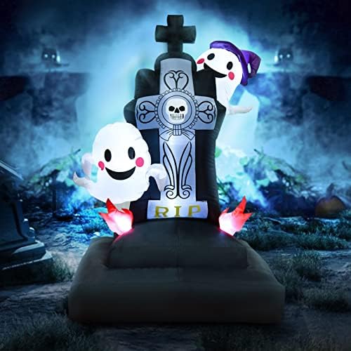 PLTCAT Хелоуин 5 фута Осветен Надуваем Штабелированный Надгробный камък с Призраци, Вградени led Светлини, Надувное Украса