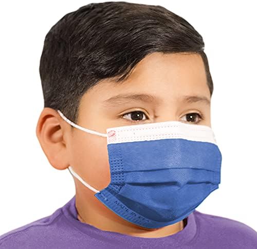50 Опаковки за Еднократна употреба 3-слойных маски за лице с ушния линия за деца с общо предназначение, леки, Направено в САЩ (Син Деним)