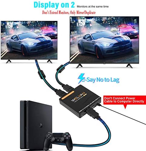 1x2 HDMI Сплитер HDMI 2.0 на версия 1 на 2 Изхода за два монитора HDR 4K 60Hz 1080P Full HD 1 Вход 2 Изход HDMI TV Адаптер HDMI Концентратор Преминете Поддръжка на 3D Full HD за Xbox360 PS4 Roku HDTV Apple TV