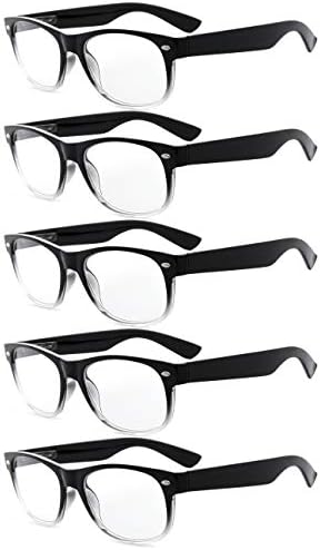 Дамски очила за четене Eyekepper Classic 80-те години, 5 опаковки, Черни Очила с прозрачни рамки за четене +4,00