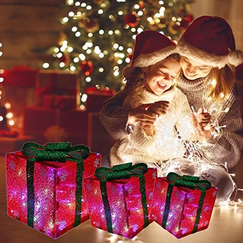 VEFSU Осветени Кутии Подарък На Закрито На Открито Коледна Украса за Коледната Елха на Верандата Домашно Събитие Рокля за