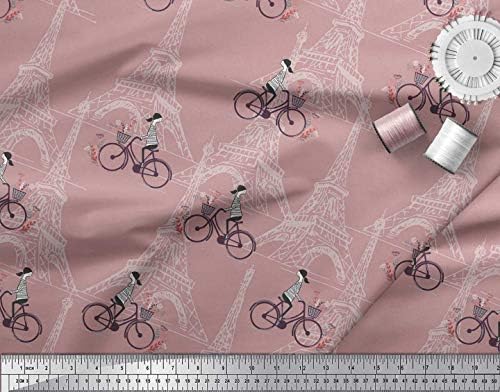 Памучен трикотажная плат Soimoi за момичета, велосипеди и Айфеловата кула като архитектурен принтом, шевна плат с ширина