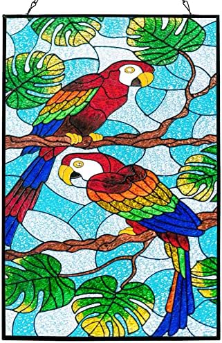 dreamskip 15,2 Стъклопис с Птица Папагал, Ловец на Слънцето от Тропически Растения, Ръчно Рисувани Витражных Панели с Веригата