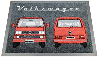 BRISA VW Collection - Мат, за да влезете в микробус Volkswagen Vanagon Bus T3 Camper Van, Подложка За влизане, Подложка за поздрав на закрито и открито (27x20 инча / Отпред и отзад / Червено)