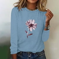 BadyMincsl Женска модна отпечатана тениска със средна дължина ръкави блуза кръгла шия ежедневни върхове