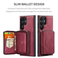 -LION многофункционален калъф за портфейл за Samsung Galaxy S Ultra Leather Case Case с разглобяеми слотове за карти с цип zipp kick kickstand kockproof защитен калъф, червено