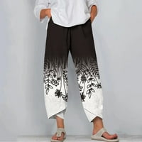 Дребни панталони за женски небрежен джобен джобен тънък еластичен еластичен талия спорт памук и спално бельо летен просвет 12