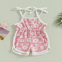Wassery Baby Girls Summer Romper 3t 4t Toddler Girls Leeveless Tie-Up Spaghetti Straps Floral Plaid Print Jumpsuit