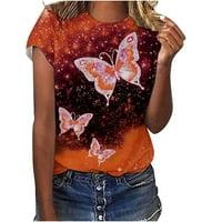 Искрящи върхове за жени Лятна модна естетическа пеперуда пеперуда за печат с ръкав Екипаж Тениски