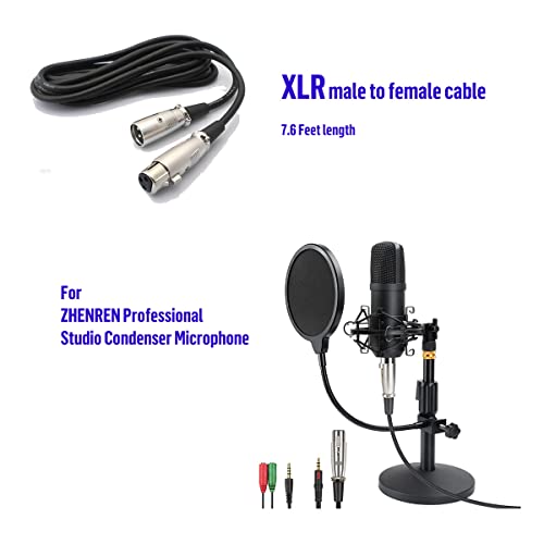 ZHENREN XLR Кабел, XLR От мъжа към Жената Балансиран Микрофон Кабел 7,6 Метра Професионален Студиен Кондензаторен Микрофон,