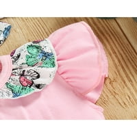 Calsunbaby Новородени бебешки момичета летни тоалети малко дете пеперуда лист печат боди за глава летни дрехи розово 6- месеца