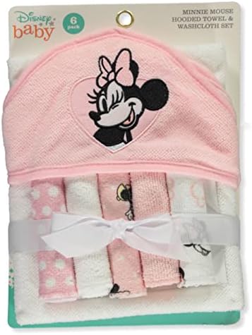 Кърпа с качулка Disney Baby Minnie Mouse и Набор от Мочалок от 5 Теми, Принт Rosy Dream, GS71796