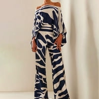 Safuny Women's Workout Комплекти ежедневно разхлабени тоалети ретро ежедневни спокойни модни модни пролет Zebra Stripe Holiday Lanneve Luse от рамо върхове широки панталони за крака Blue XXL