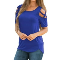 Тениски на Wofeydo за жени, страпи летни върхове рамо студена тениска с къси ръкави блузи женска блуза, ризи за жени, ризи с дълъг ръкав за жени сини s