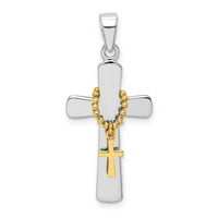 Auriga Sterling Silver Rhodium-lected Gold Tone Double Cross висулка за жени