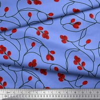 Soimoi Blue Silk Fabric Червени плодове Плодове отпечатана тъкан двор широк