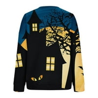 Жени Хелоуин суичър призрачен сезон Ghost Sweatshirt Fall дълъг ръкав пуловер върхове дълъг ръкав кръгла шия винтидж суичър зимни дрехи сини m