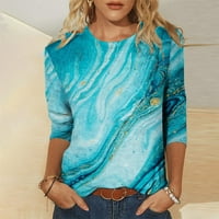 Loyisvidion блузи за жени Просвет жени отпечатана тениска в средна дължина ръкави блуза кръгла шия ежедневни върхове флаш пики синьо 4