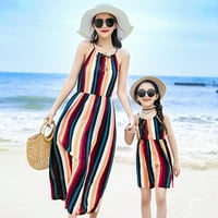 Майка и дъщеря рокли винтидж флорални отпечатани спагети каишки с v-образен плаж ками рокля
